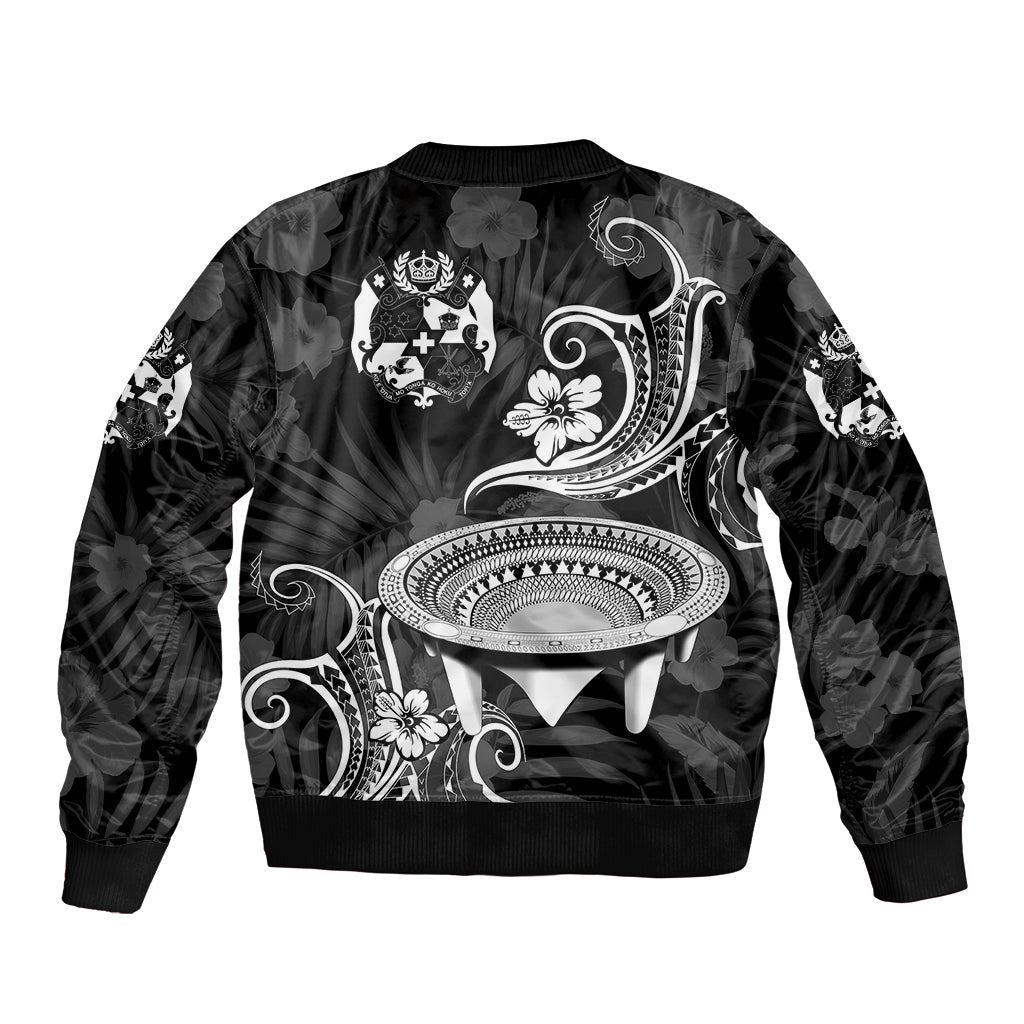 (Custom Personalised) Tonga Kumete Kava Bowl Sila Vibes - Black Sleeve Zip Bomber Jacket LT8 - Polynesian Pride
