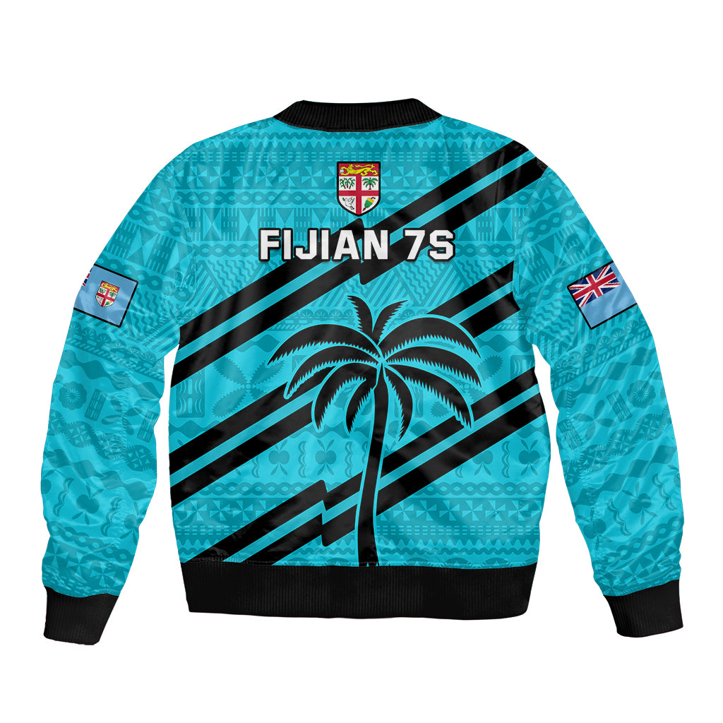 Fiji Rugby Tapa Pattern Fijian 7s Cyan Sleeve Zip Bomber Jacket LT14 - Polynesian Pride