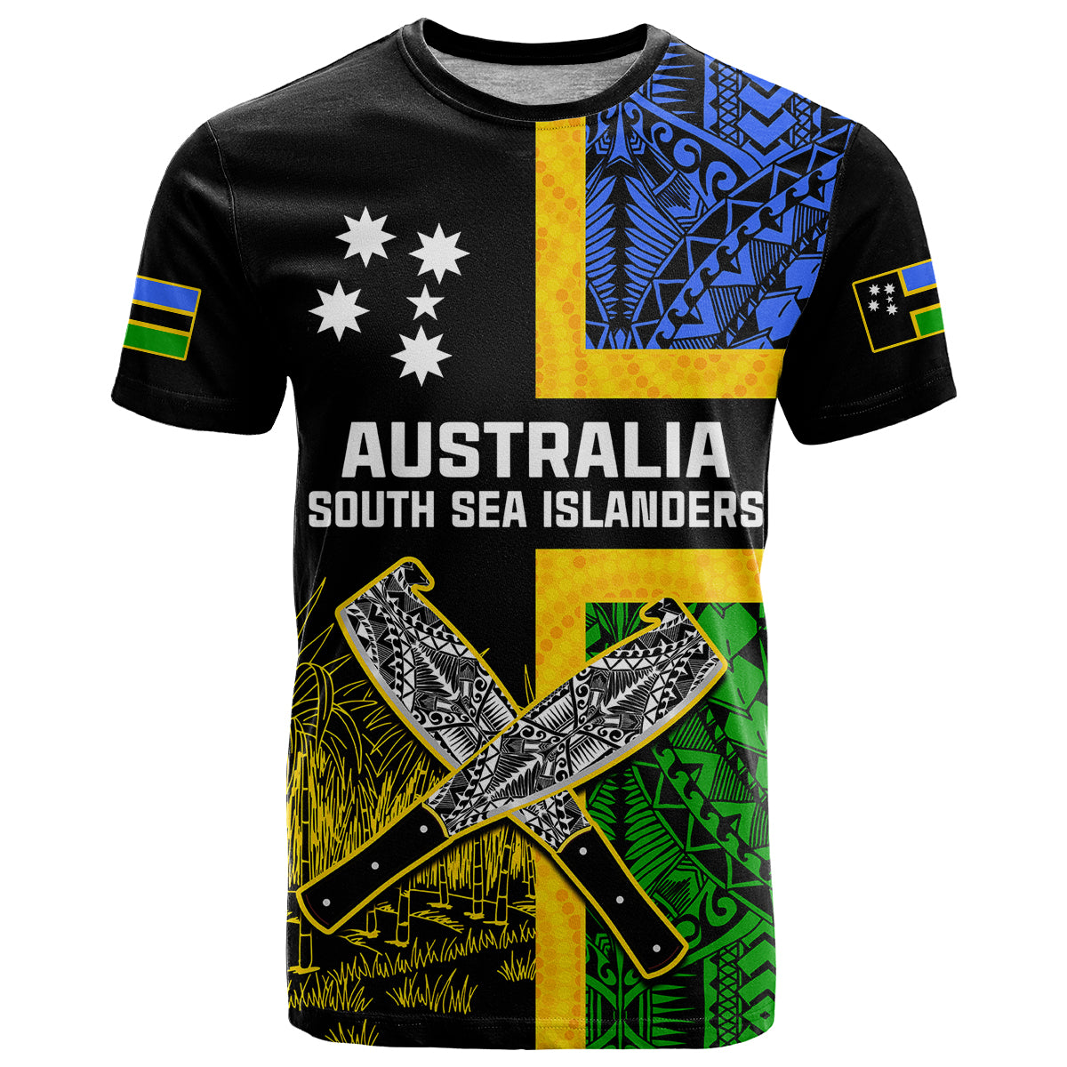 Australian South Sea Islanders Flag Style T Shirt LT14 Black - Polynesian Pride