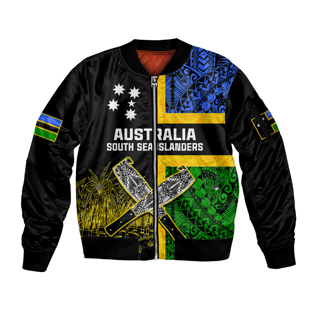 Australian South Sea Islanders Flag Style Sleeve Zip Bomber Jacket LT14 Unisex Black - Polynesian Pride
