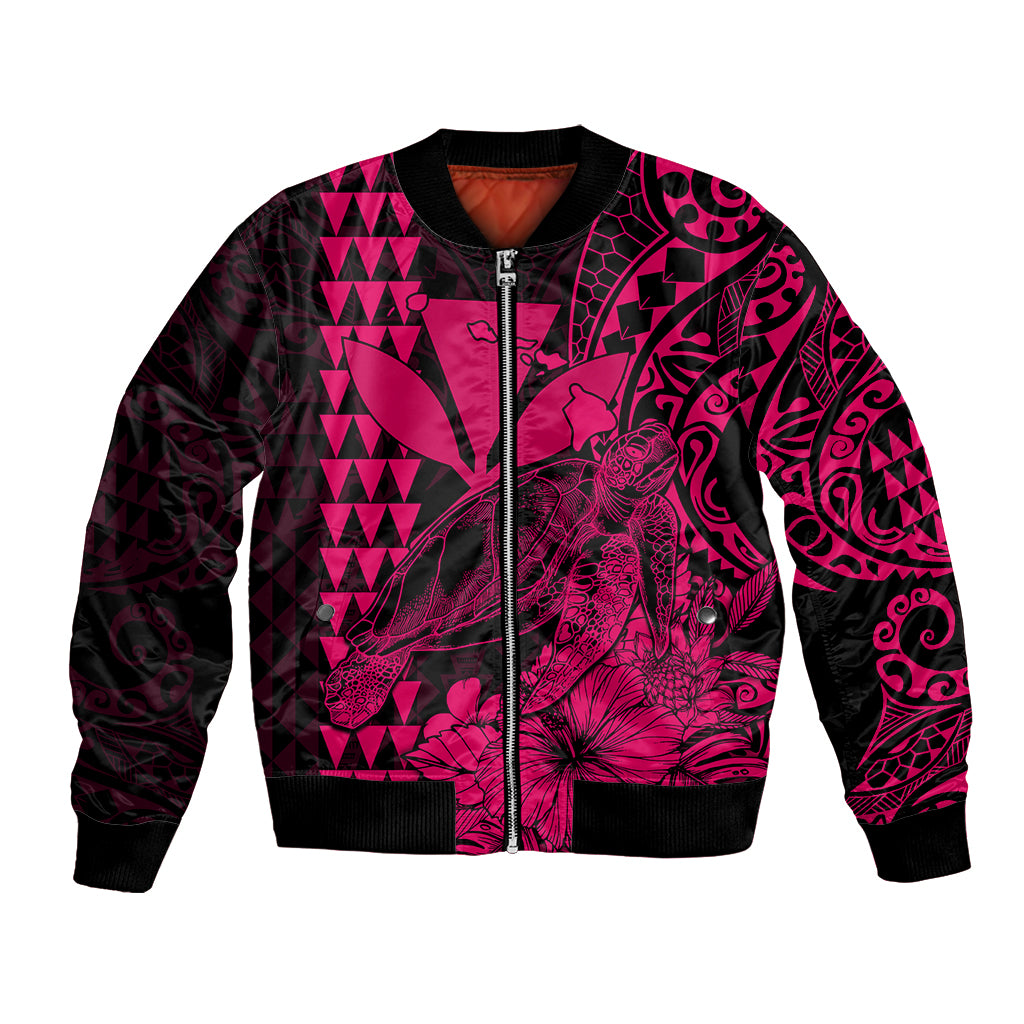 Kakau Polynesian Tribal Hawaiian Turtle with Kanaka Maoli Pink Bomber Jacket LT9 Unisex Pink - Polynesian Pride