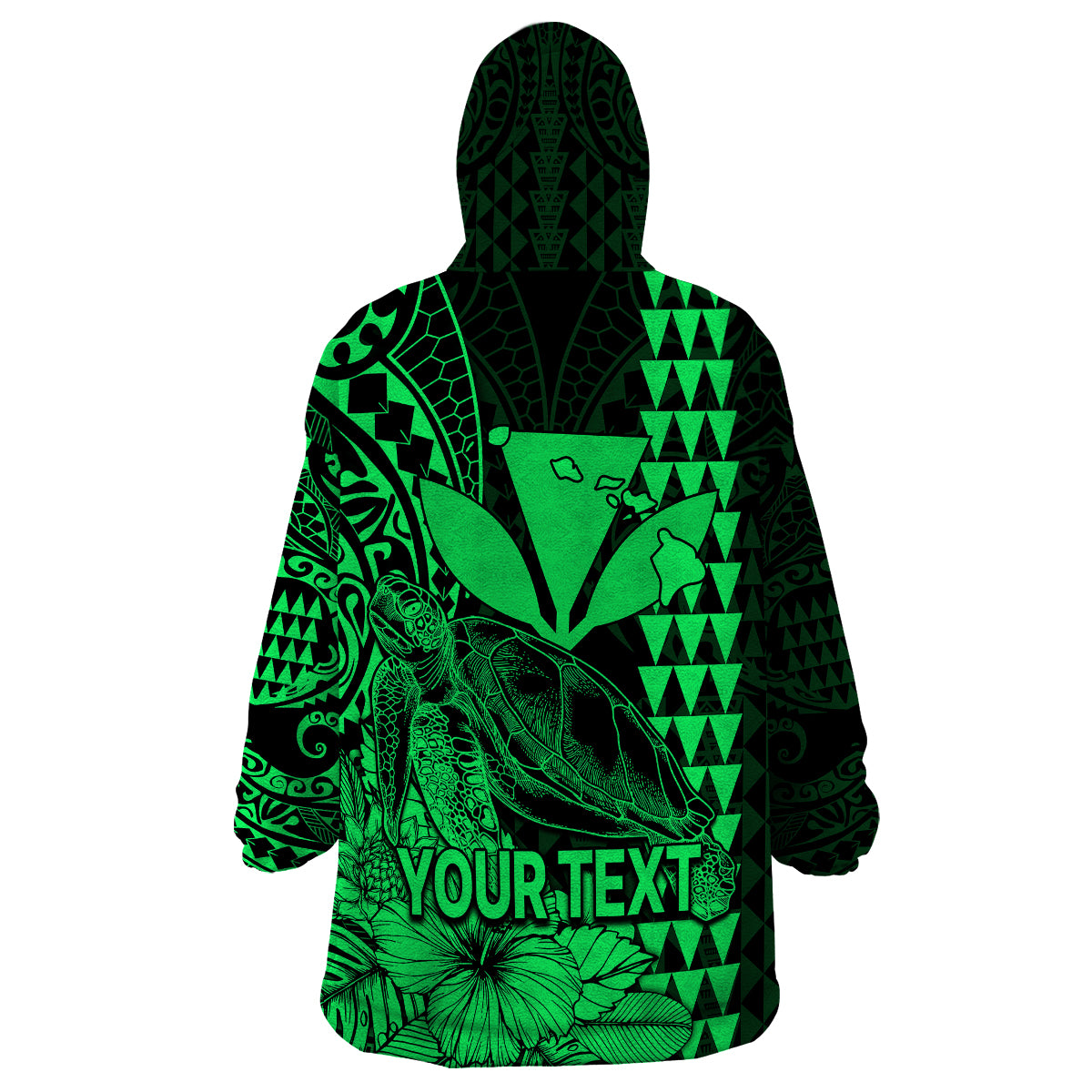 (Custom Personalised) Kakau Polynesian Tribal Hawaiian Turtle with Kanaka Maoli Green Wearable Blanket Hoodie LT9 - Polynesian Pride