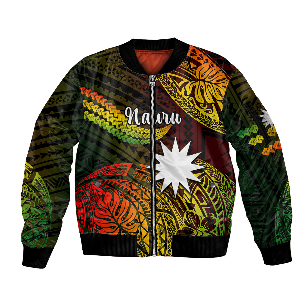 (Custom Personalised) Nauru Polynesian Hibiscus Naoero Reggae Sleeve Zip Bomber Jacket LT14 Unisex Reggae - Polynesian Pride