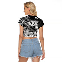 (Custom Personalised) Kakau Polynesian Tribal Hawaiian Turtle with Kanaka Maoli Black Raglan Cropped T Shirt LT9 - Polynesian Pride