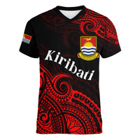 (Custom Personalised) Ribaberiki Kiribati Coat Of Arms Mix Red Polynesian Women V Neck T Shirt LT14 - Polynesian Pride