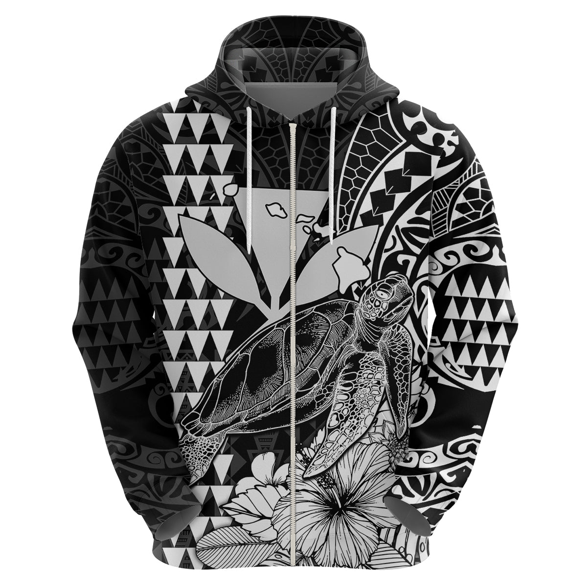 Custom Kakau Polynesian Tribal Hawaiian Turtle with Kanaka Maoli Black Hoodie LT9 - Polynesian Pride