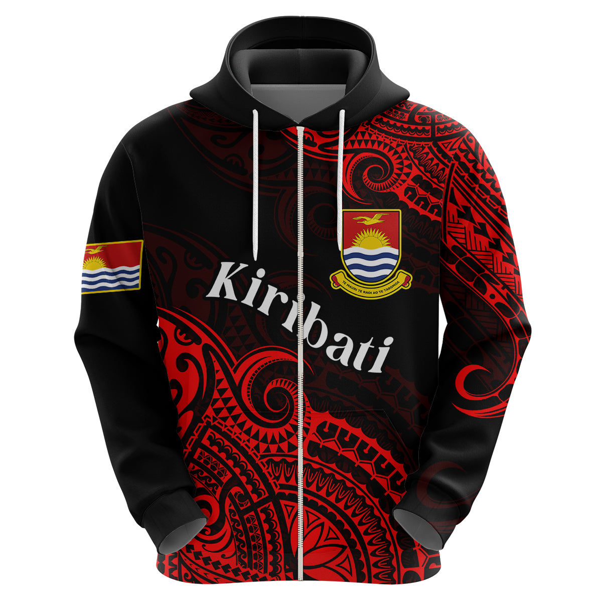 Custom Ribaberiki Kiribati Coat of Arms Mix Red Polynesian Hoodie LT14 Zip Hoodie Red - Polynesian Pride