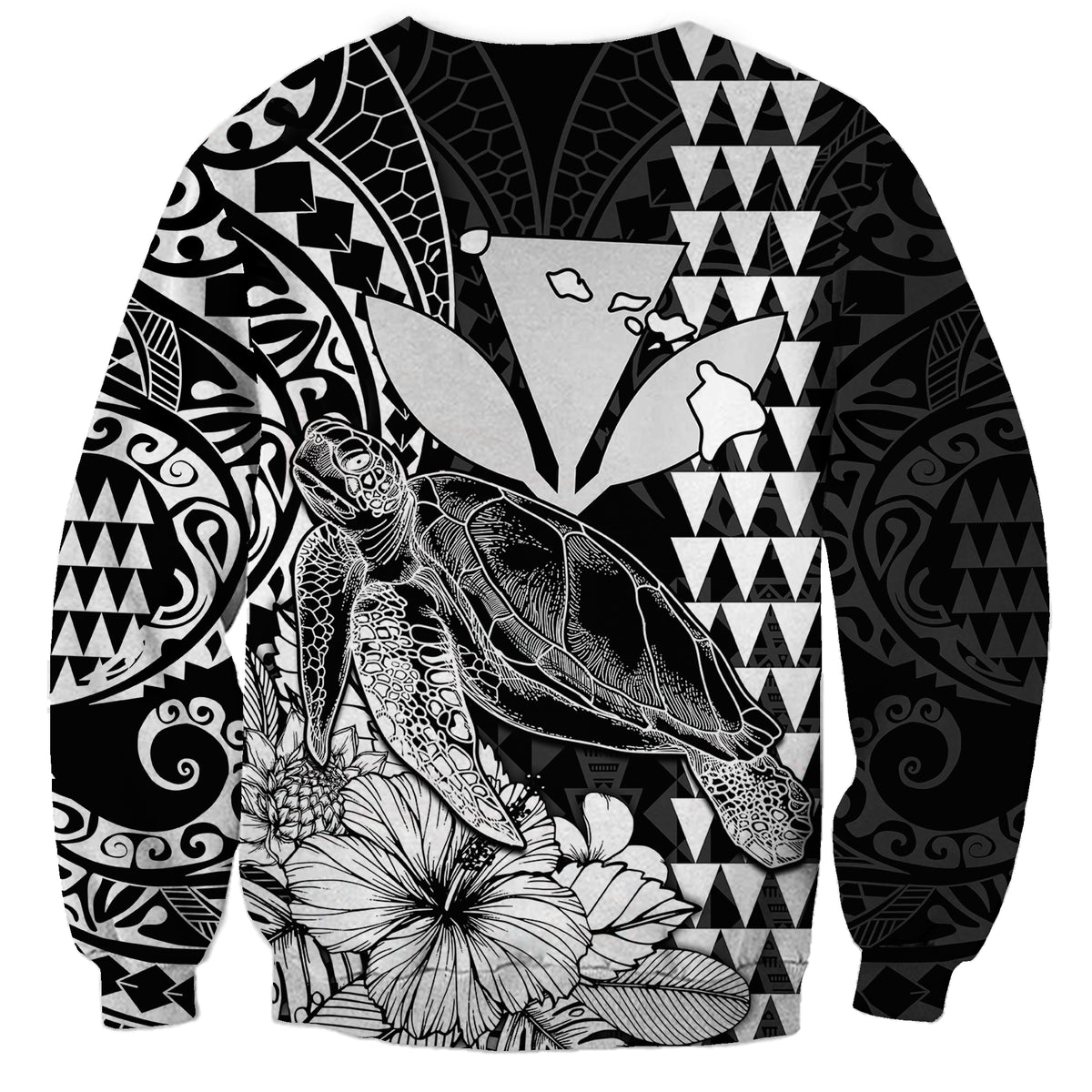 Kakau Polynesian Tribal Hawaiian Turtle with Kanaka Maoli Black Sweatshirt LT9 - Polynesian Pride