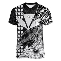 Kakau Polynesian Tribal Hawaiian Turtle with Kanaka Maoli Black Women V Neck T Shirt LT9 - Polynesian Pride