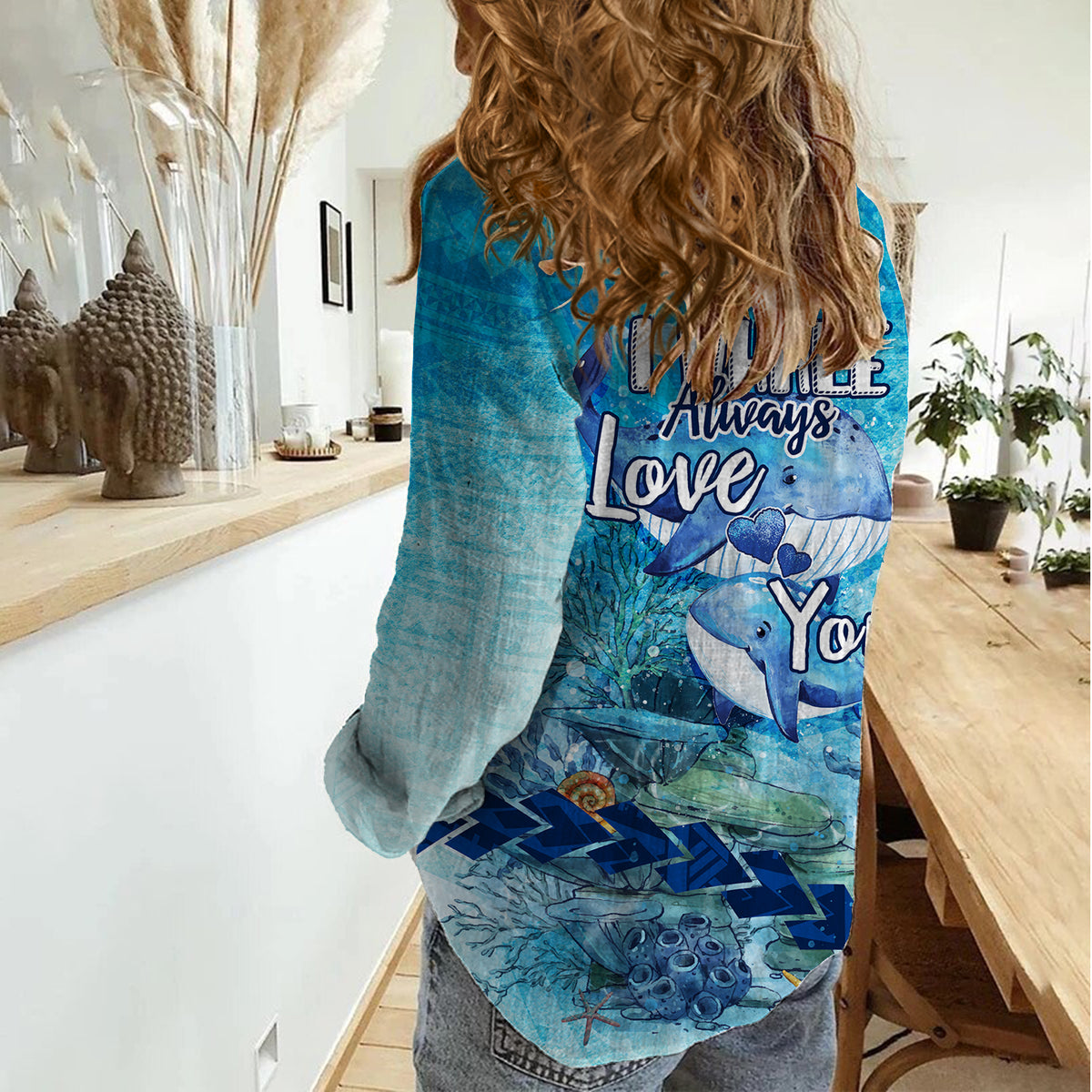 Mother and Baby Whale Mix Polynesian Style Women Casual Shirt TS07 - Polynesian Pride