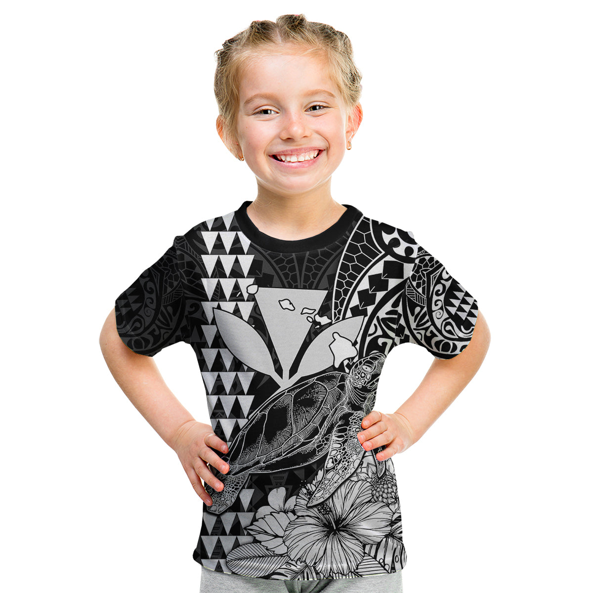 Kakau Polynesian Tribal Hawaiian Turtle with Kanaka Maoli Black Kid T Shirt LT9 - Polynesian Pride