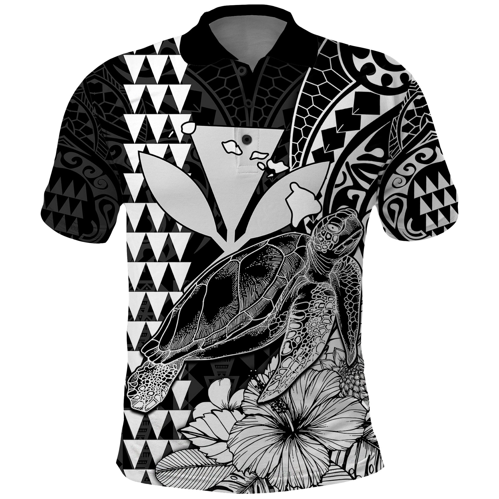 Kakau Polynesian Tribal Hawaiian Turtle with Kanaka Maoli Black Polo Shirt LT9 Black - Polynesian Pride