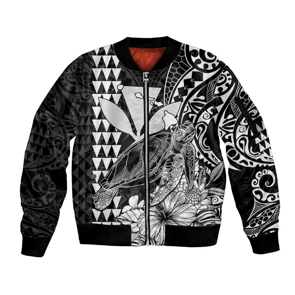 Kakau Polynesian Tribal Hawaiian Turtle with Kanaka Maoli Black Sleeve Zip Bomber Jacket LT9 Unisex Black - Polynesian Pride
