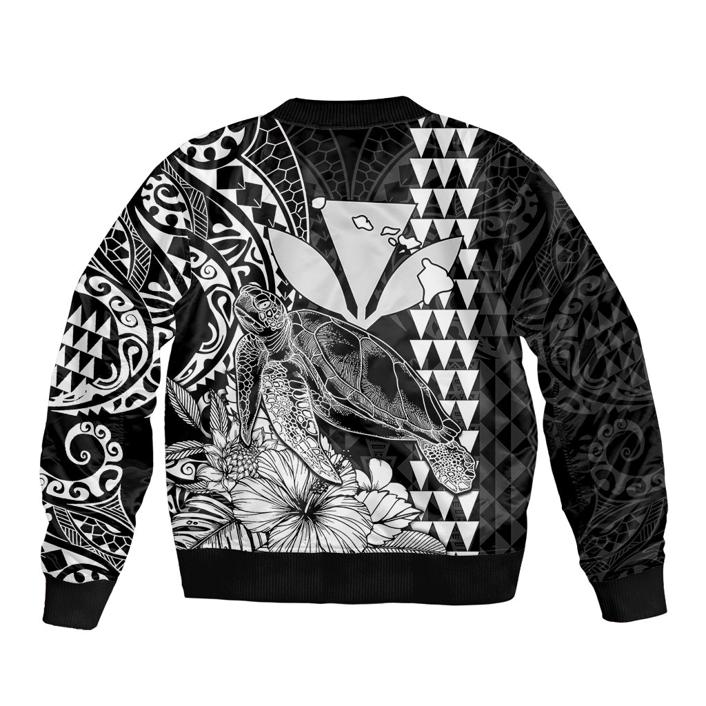 Kakau Polynesian Tribal Hawaiian Turtle with Kanaka Maoli Black Sleeve Zip Bomber Jacket LT9 - Polynesian Pride