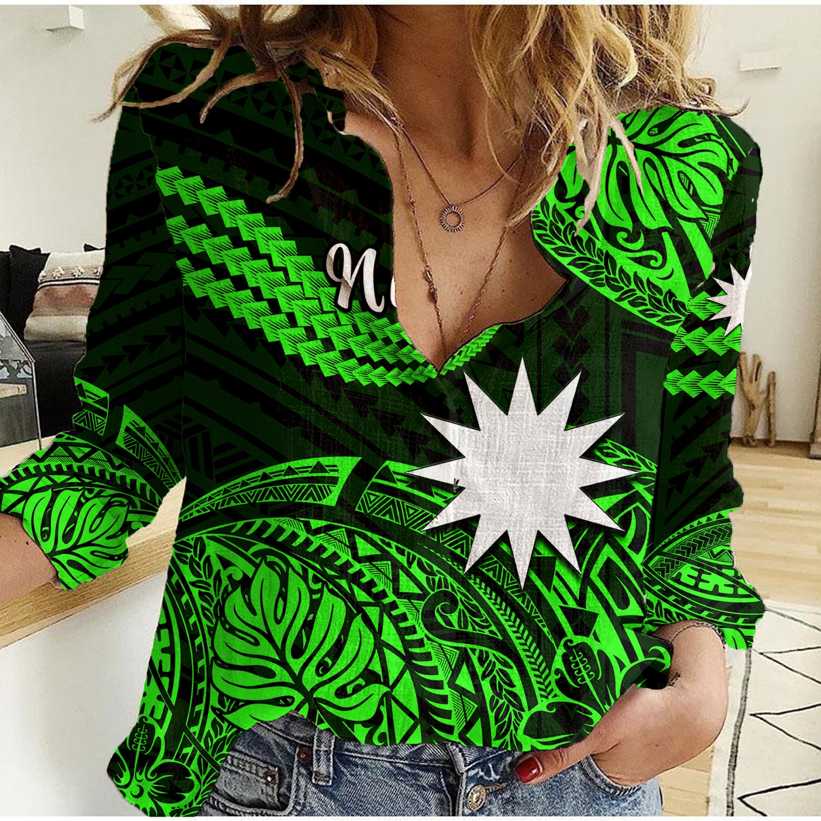 (Custom Personalised) Nauru Polynesian Hibiscus Naoero Green Women Casual Shirt LT14 Female Green - Polynesian Pride