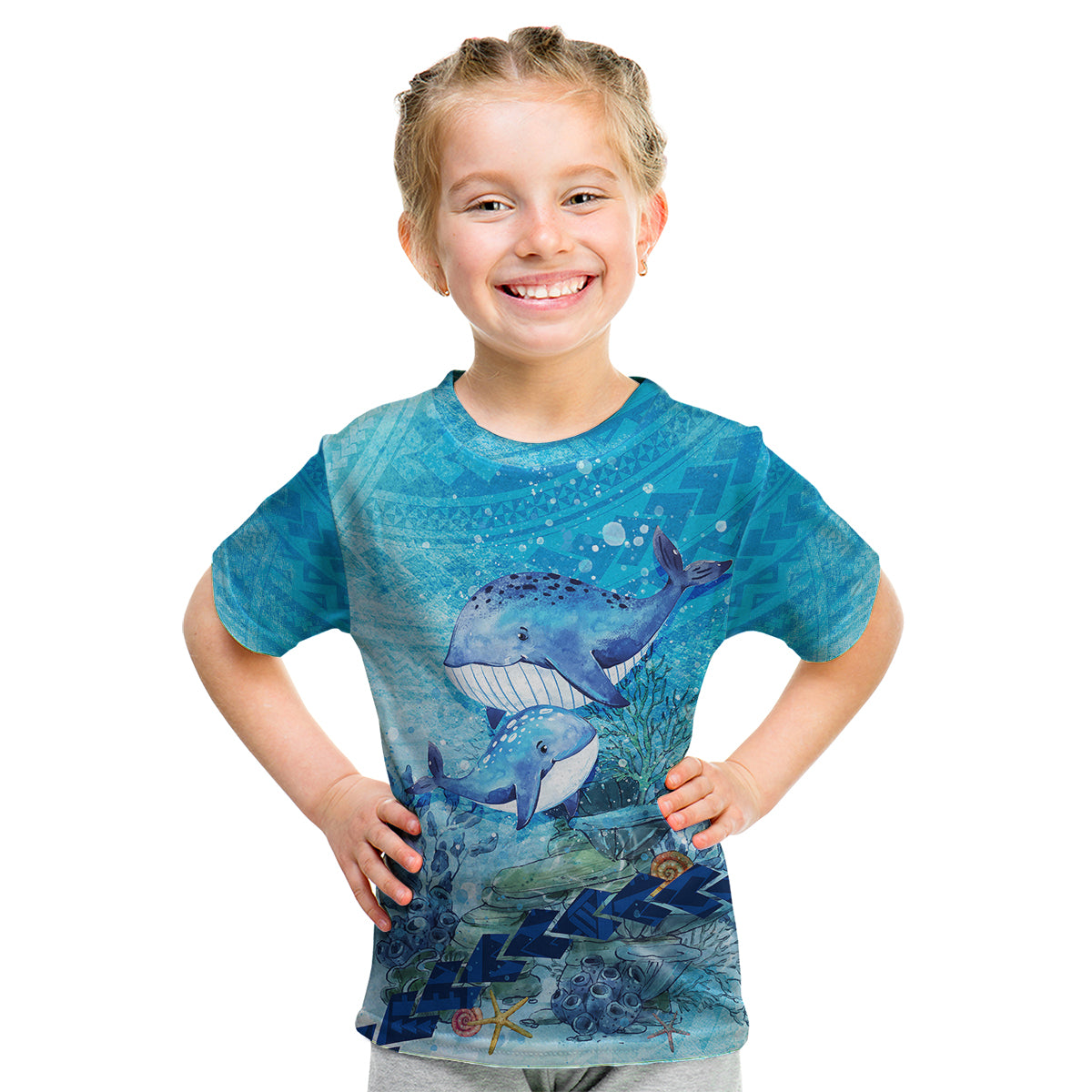 Mother and Baby Whale Mix Polynesian Style Kid T Shirt TS07 - Polynesian Pride