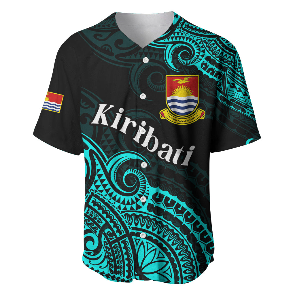 (Custom Personalised) Ribaberiki Kiribati Coat Of Arms Mix Cyan Polynesian Baseball Jersey LT14 - Polynesian Pride