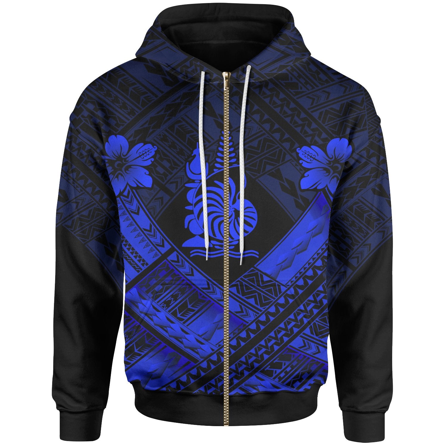 New Caledonia Polynesian Zip up Hoodie New Caledonia Blue Seal Camisole Hibiscus Style Unisex Blue - Polynesian Pride