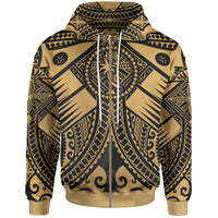 Chuuk Zip up Hoodie Gold Seal with Polynesian Tattoo Unisex Gold - Polynesian Pride