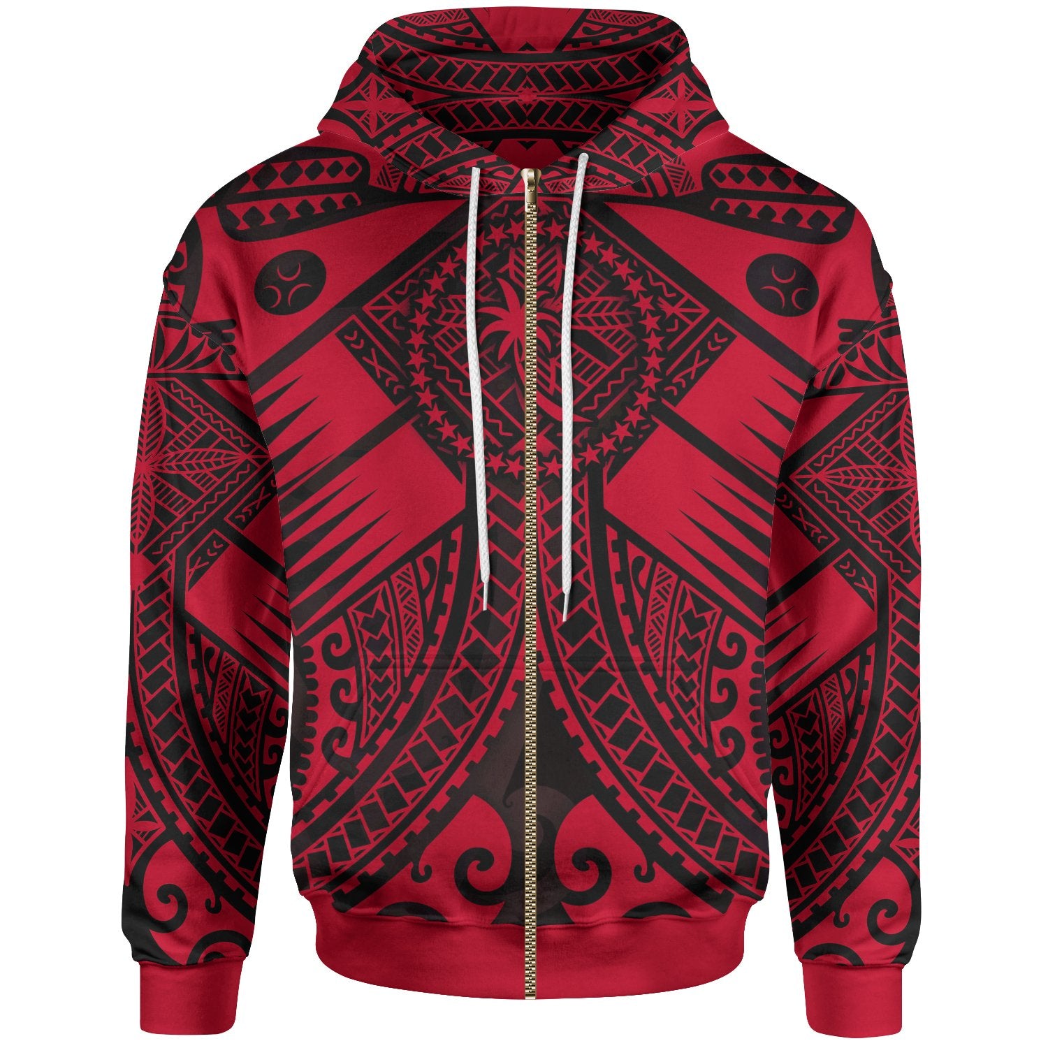 Chuuk Zip up Hoodie Red Seal with Polynesian Tattoo Unisex Red - Polynesian Pride