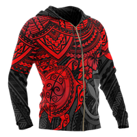 Polynesian Hawaii Hoodie (Zip up) Red Turtle - Polynesian Pride