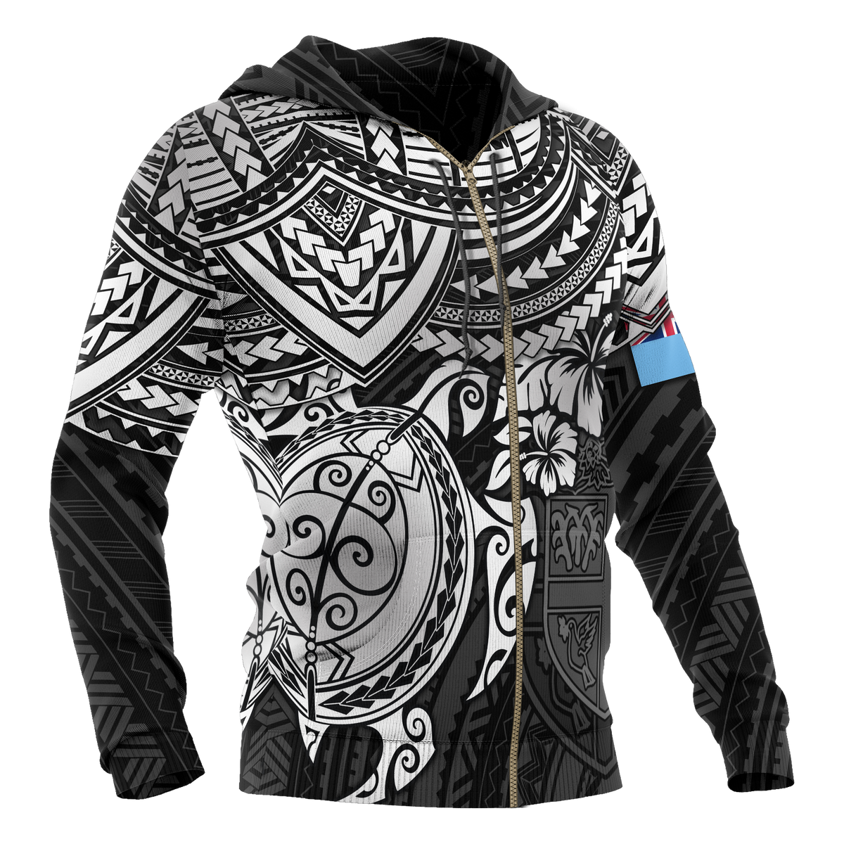 Fiji Polynesian Hoodie (Zip up) White Turtle - Polynesian Pride