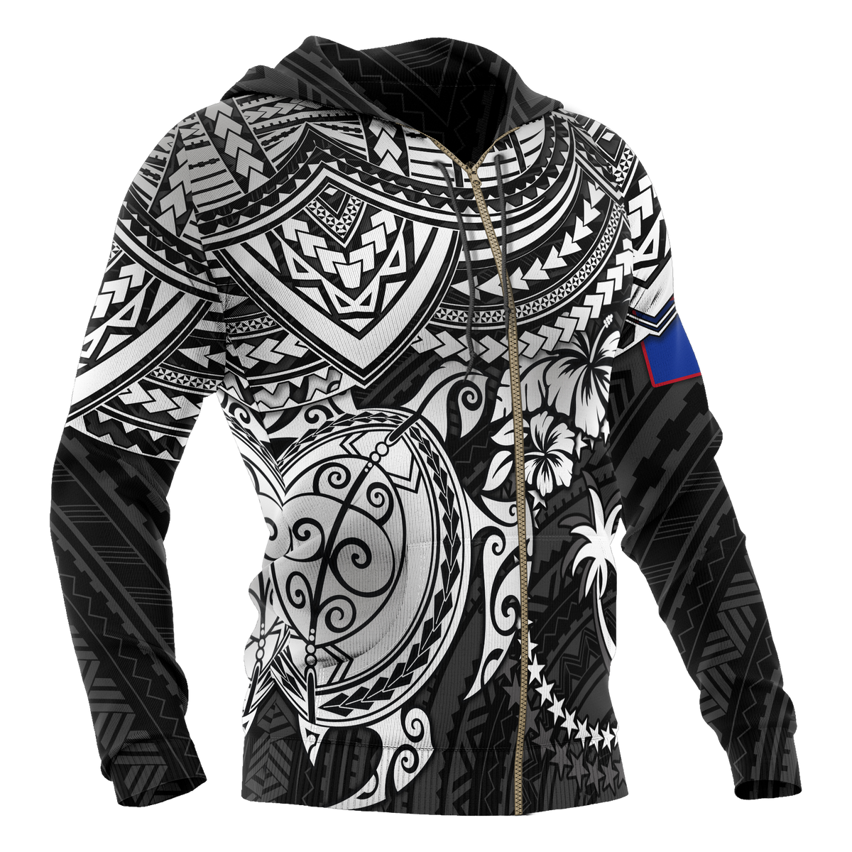 Chuuk Polynesian Hoodie (Zip up) White Turtle - Polynesian Pride