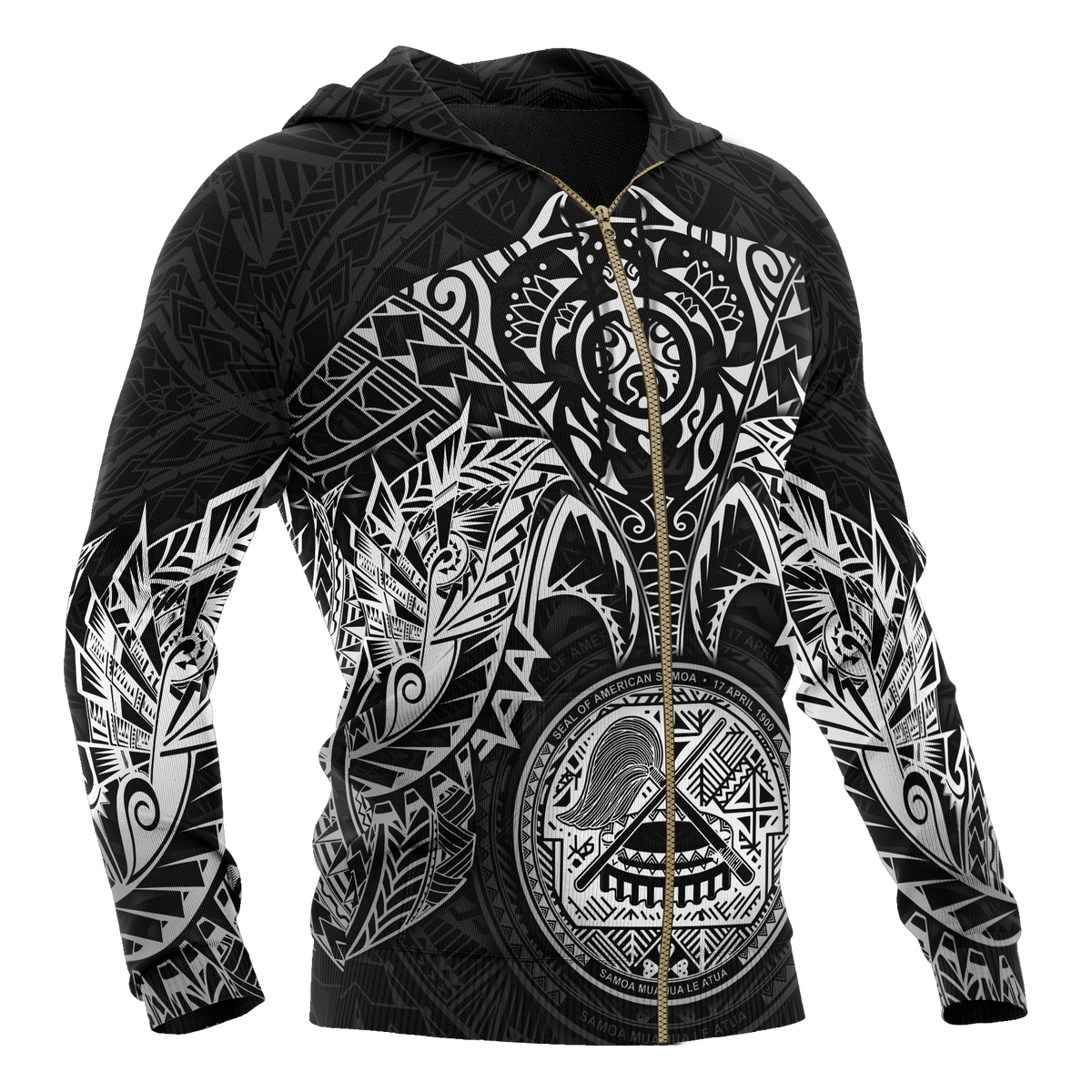 American Samoa Polynesian Zip up Hoodie White Turtle Manta Ray - Polynesian Pride