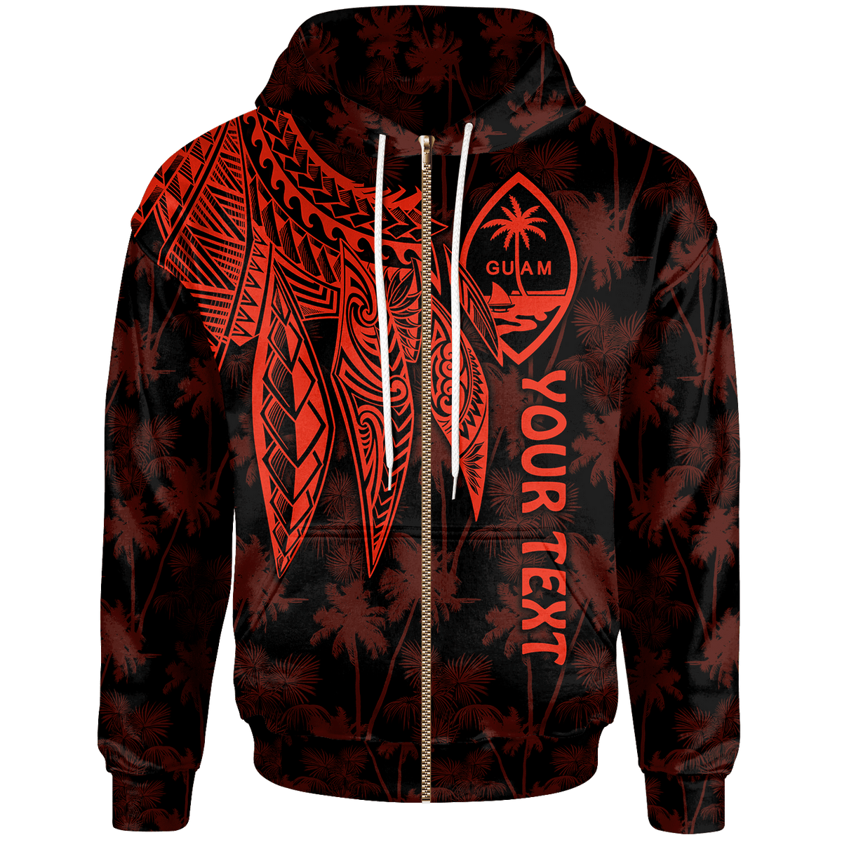 Guam Custom Zip up Hoodie Polynesian Wings (Red) Unisex Red - Polynesian Pride