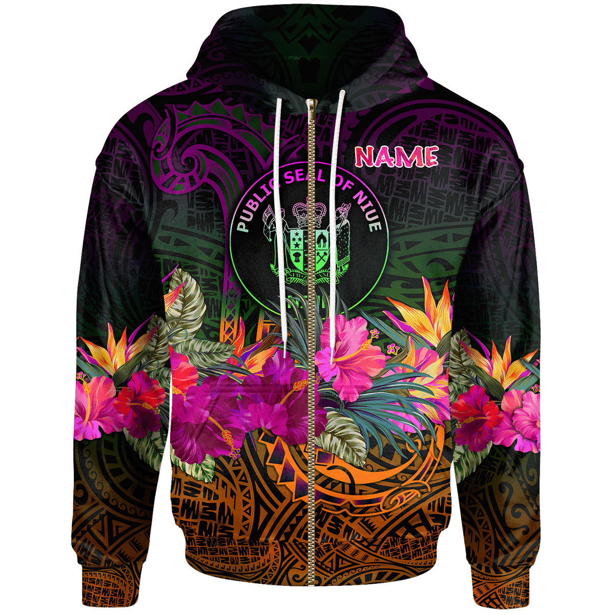 Niue Polynesian Custom Zip up Hoodie Summer Hibiscus Unisex Reggae - Polynesian Pride