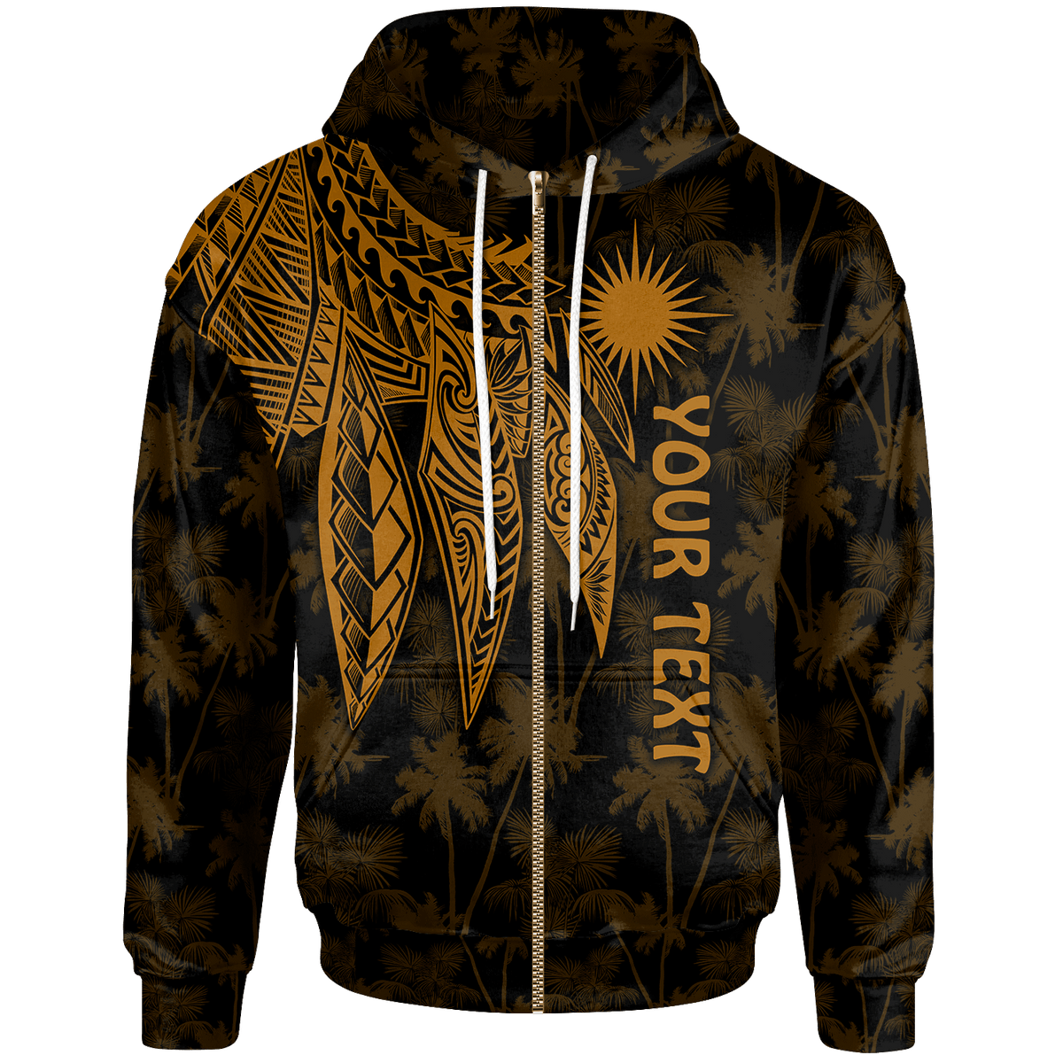 Marshall Islands Custom Zip up Hoodie Polynesian Wings (Golden) Unisex Golden - Polynesian Pride