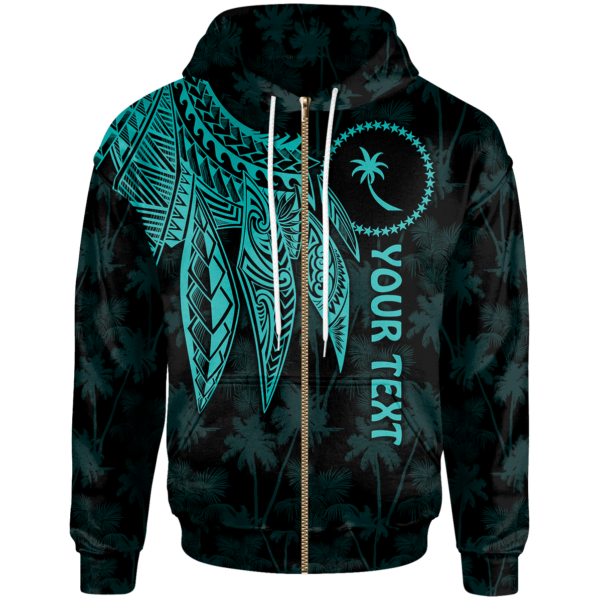 Chuuk Custom Zip up Hoodie Polynesian Wings (Turquoise) Unisex Turquoise - Polynesian Pride