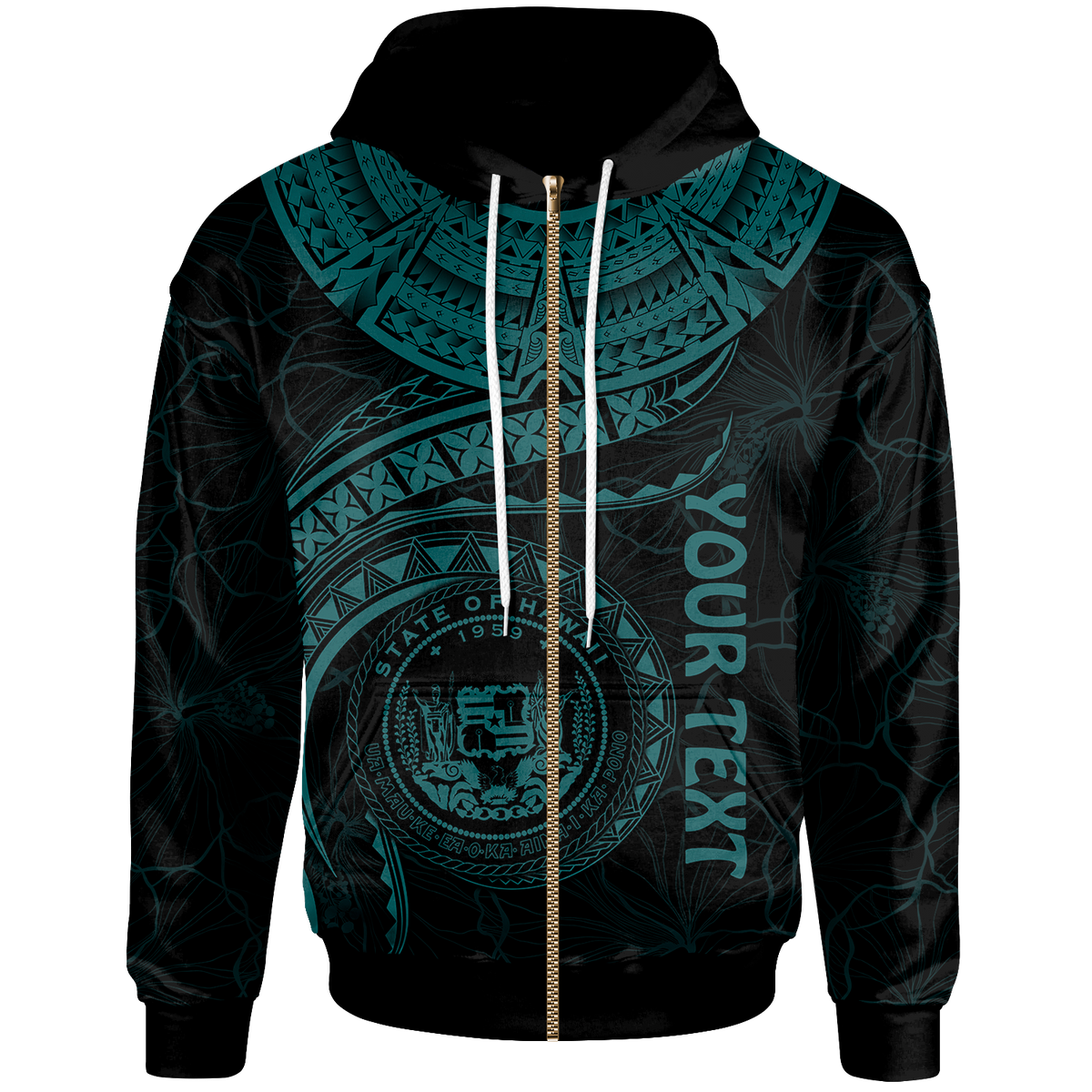 Polynesian Hawaii Custom Zip up Hoodie Hawaiian Waves (Turquoise) Unisex Turquoise - Polynesian Pride