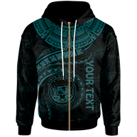 Polynesian Hawaii Custom Zip up Hoodie Hawaiian Waves (Turquoise) Unisex Turquoise - Polynesian Pride