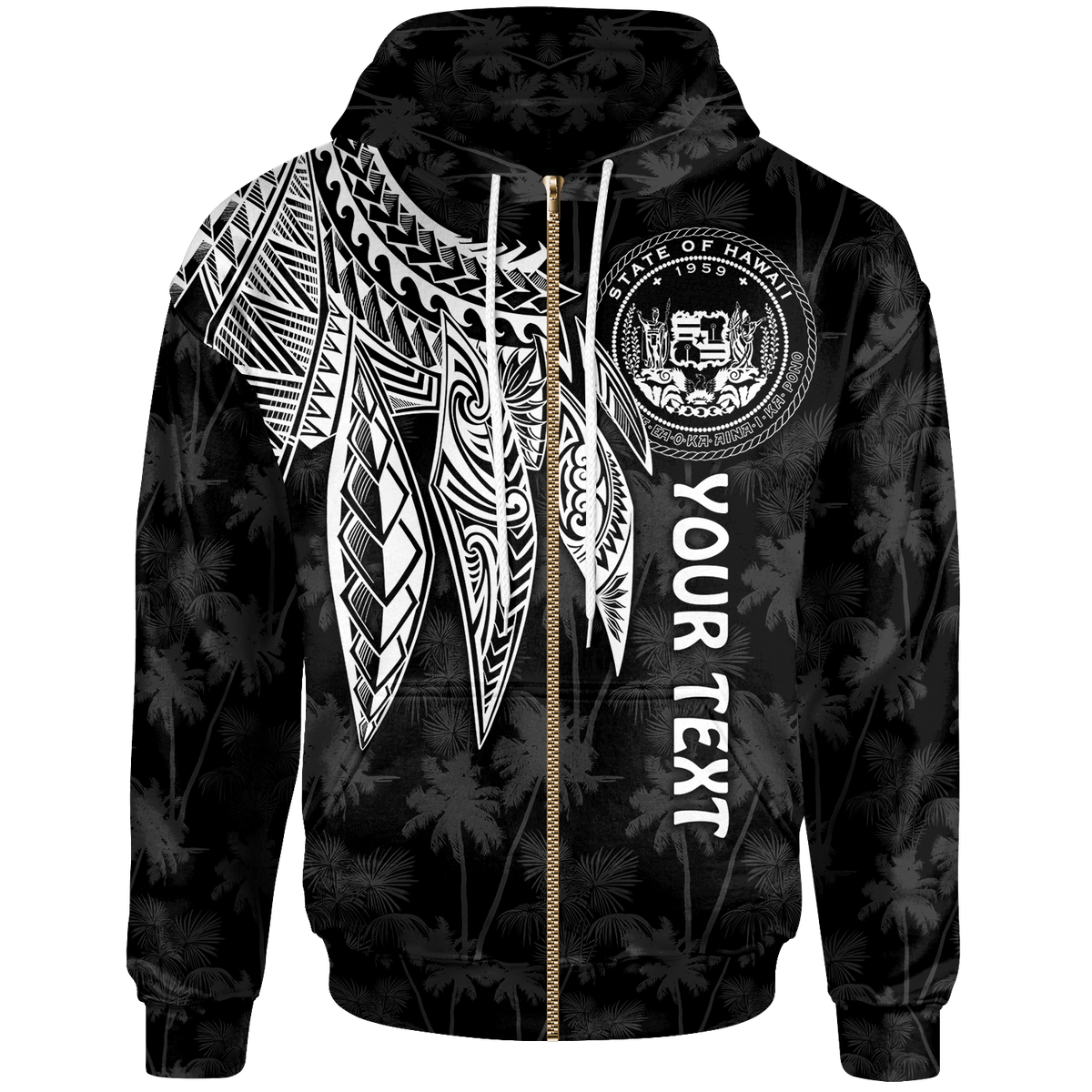 Polynesian Hawaii Custom Zip up Hoodie Polynesian Wings (White) Unisex White - Polynesian Pride