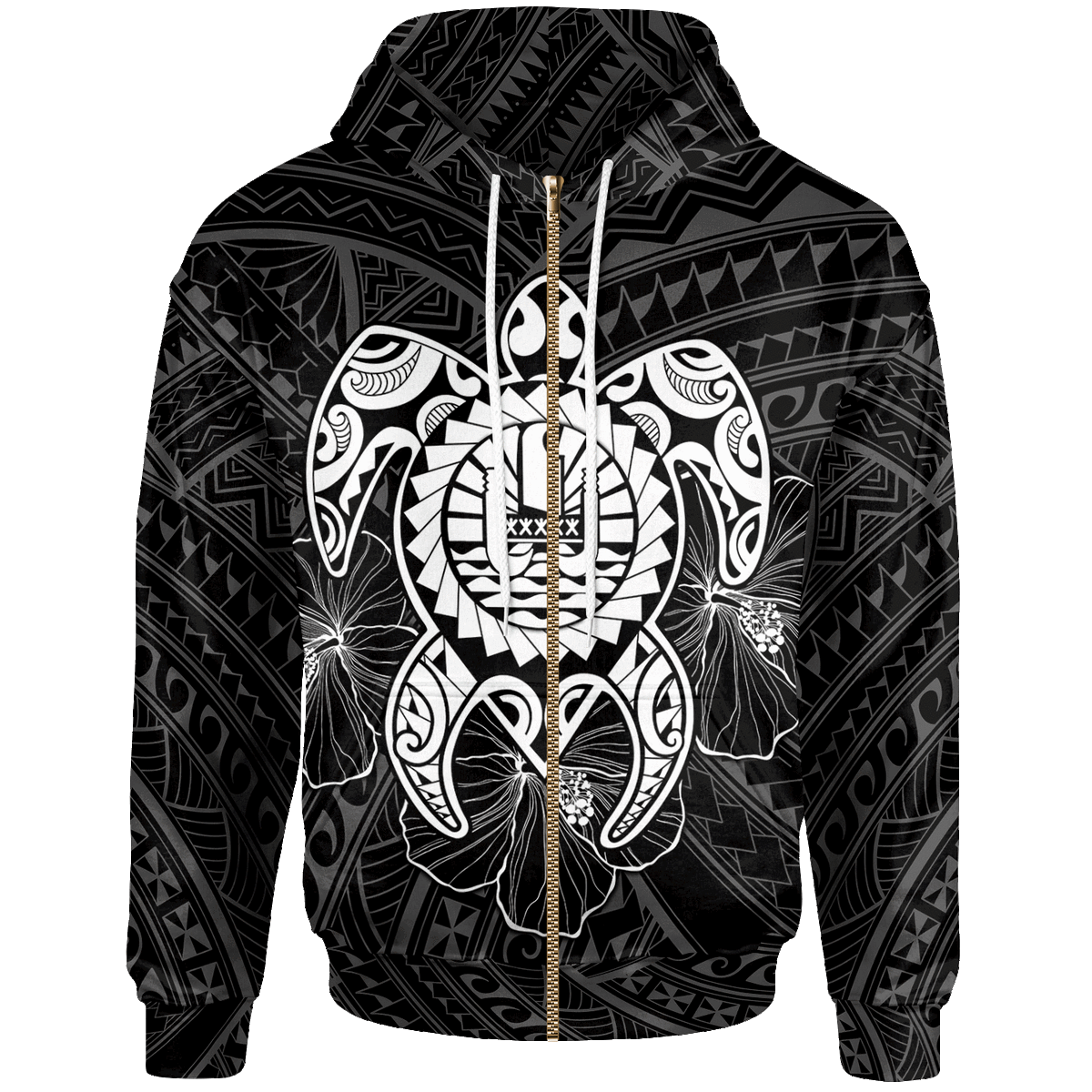 Tahiti Polynesian Zip up Hoodie Vintage Polynesian Turtle (White) Unisex White - Polynesian Pride