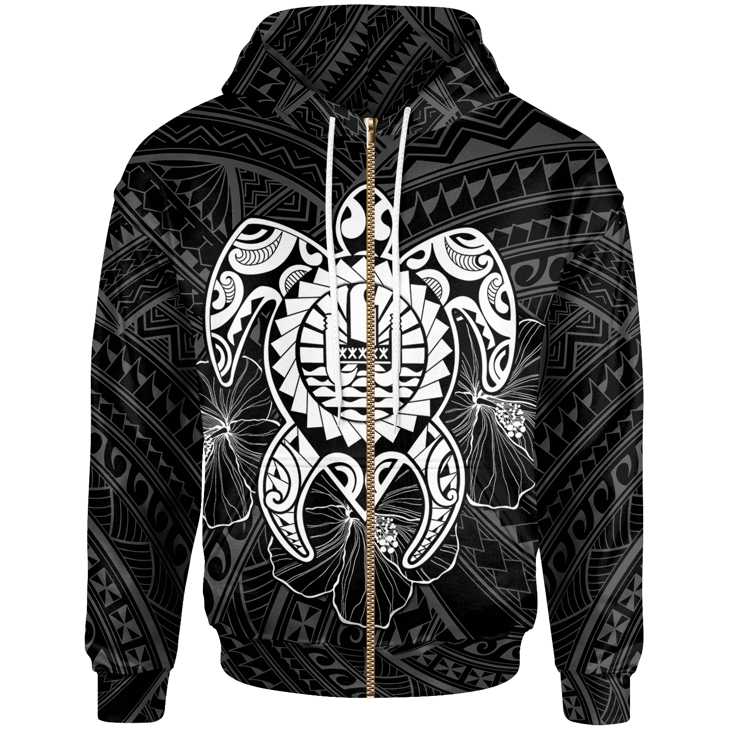 Tahiti Polynesian Zip up Hoodie Vintage Polynesian Turtle (White) Unisex White - Polynesian Pride