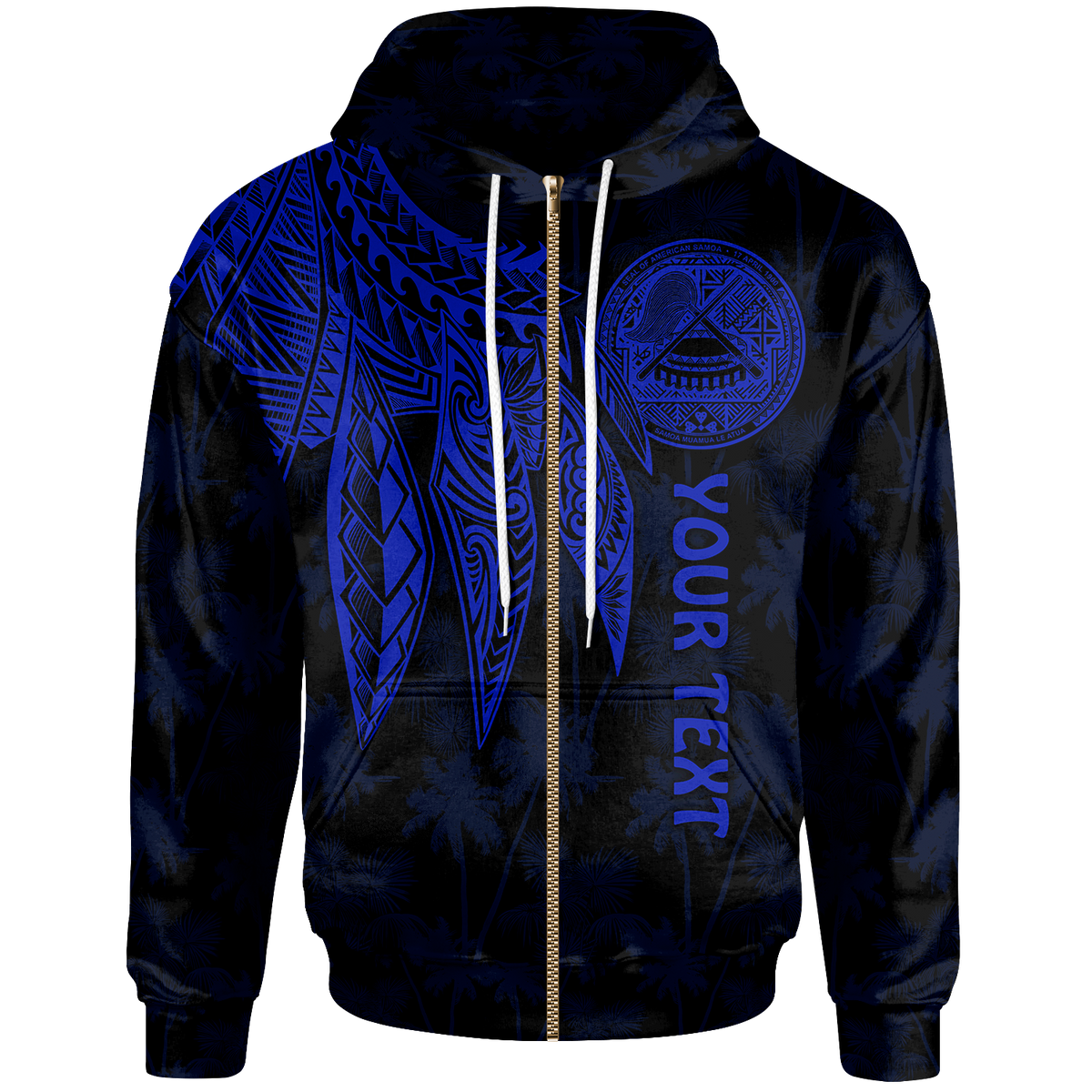 American Samoa Custom Zip up Hoodie Polynesian Wings (Blue) Unisex Blue - Polynesian Pride