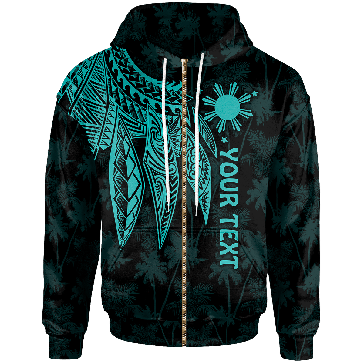 The Philippines Custom Zip up Hoodie Polynesian Wings (TurQuoiSe) Unisex Turquoise - Polynesian Pride