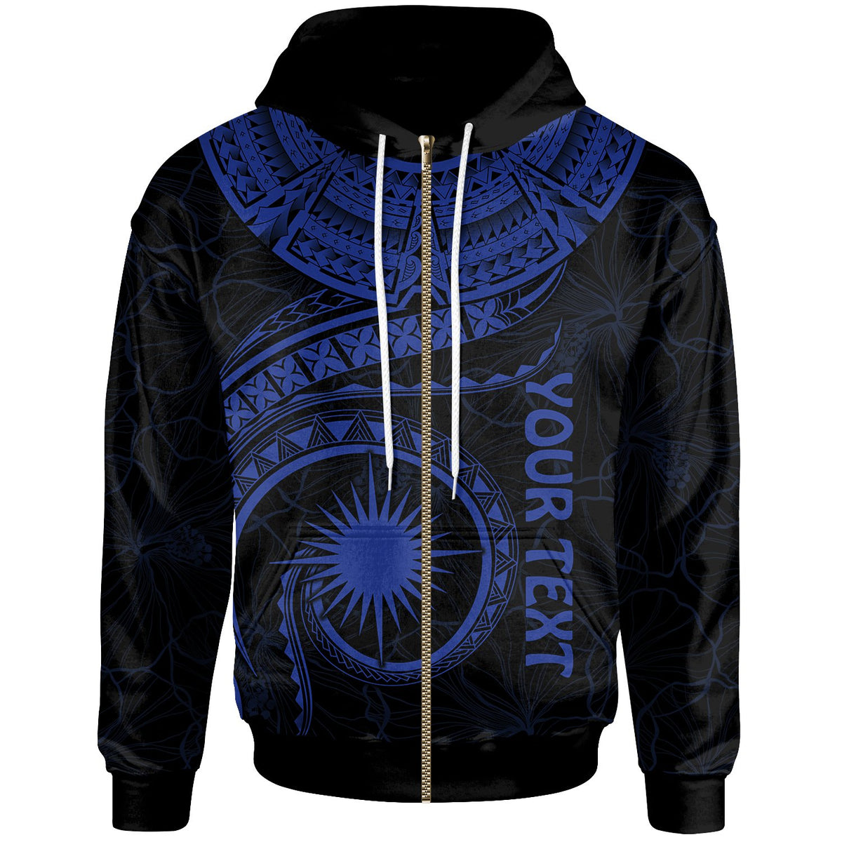 Marshall Islands Polynesian Custom Zip up Hoodie Marshall Islands Waves (Blue) Unisex Blue - Polynesian Pride