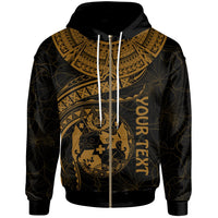 Tonga Polynesian Custom Zip up Hoodie Tonga Waves (Golden) Unisex Black - Polynesian Pride