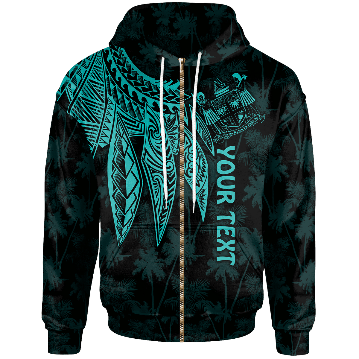 Fiji Custom Zip up Hoodie Polynesian Wings (Turquoise) Unisex Blue - Polynesian Pride