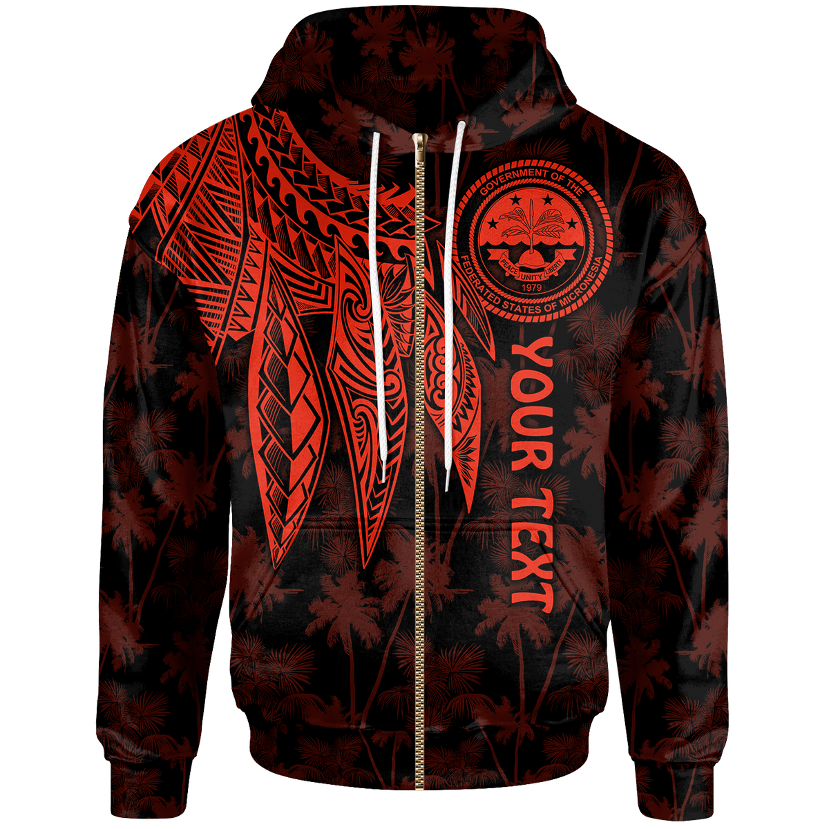 Federated States of Micronesia Custom Zip up Hoodie Polynesian Wings (Red) Unisex Red - Polynesian Pride
