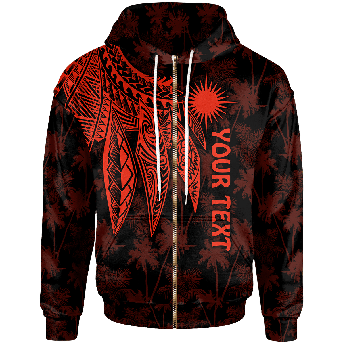 Marshall Islands Custom Zip up Hoodie Polynesian Wings (Red) Unisex Red - Polynesian Pride