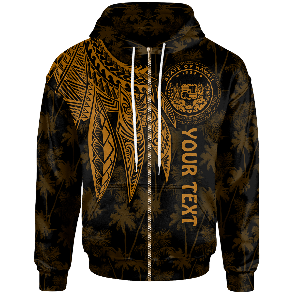 Polynesian Hawaii Custom Zip up Hoodie Polynesian Wings (Golden) Unisex Golden - Polynesian Pride