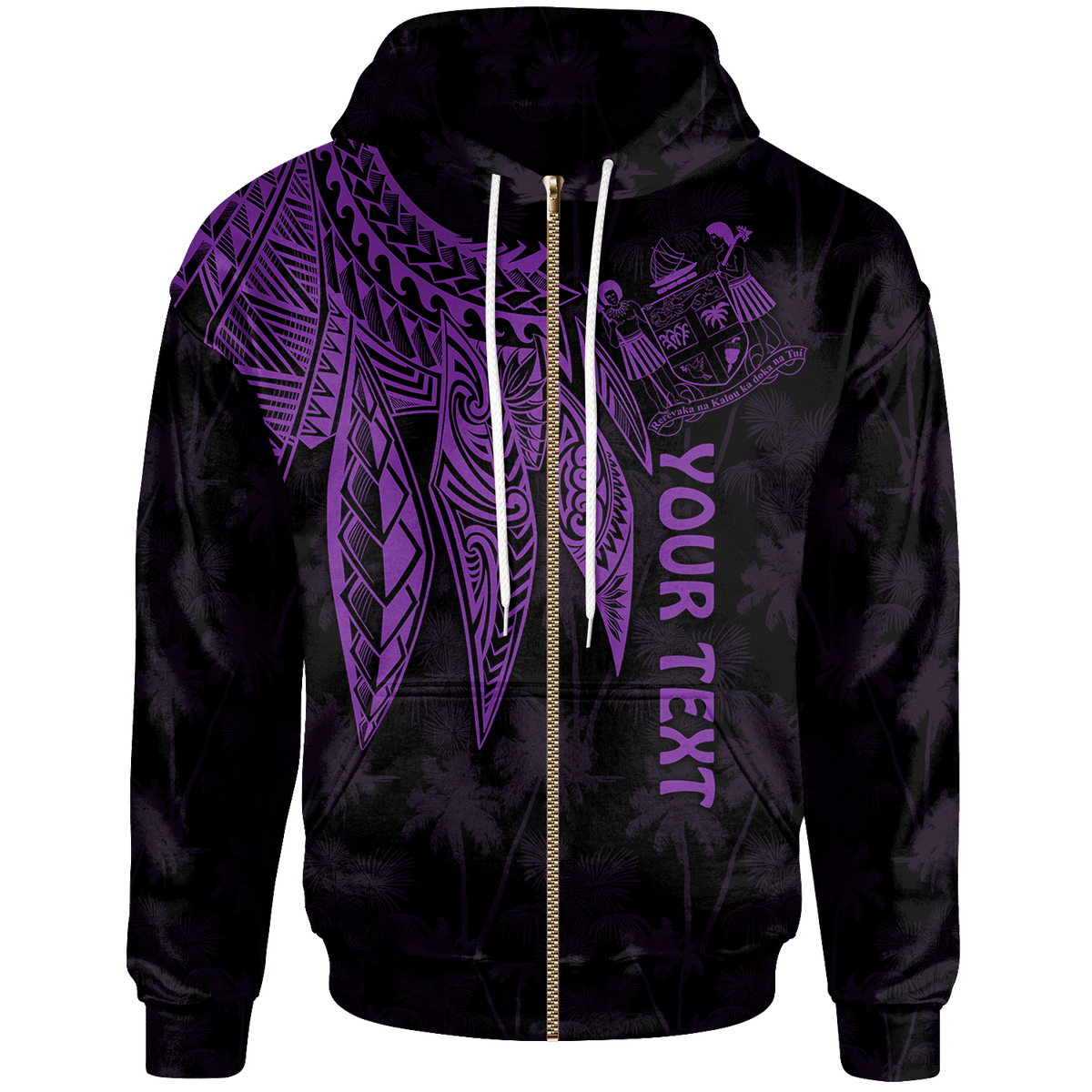 Fiji Custom Zip up Hoodie Polynesian Wings (Purple) Unisex Blue - Polynesian Pride
