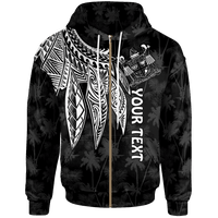 Fiji Custom Zip up Hoodie Polynesian Wings (White) Unisex Blue - Polynesian Pride