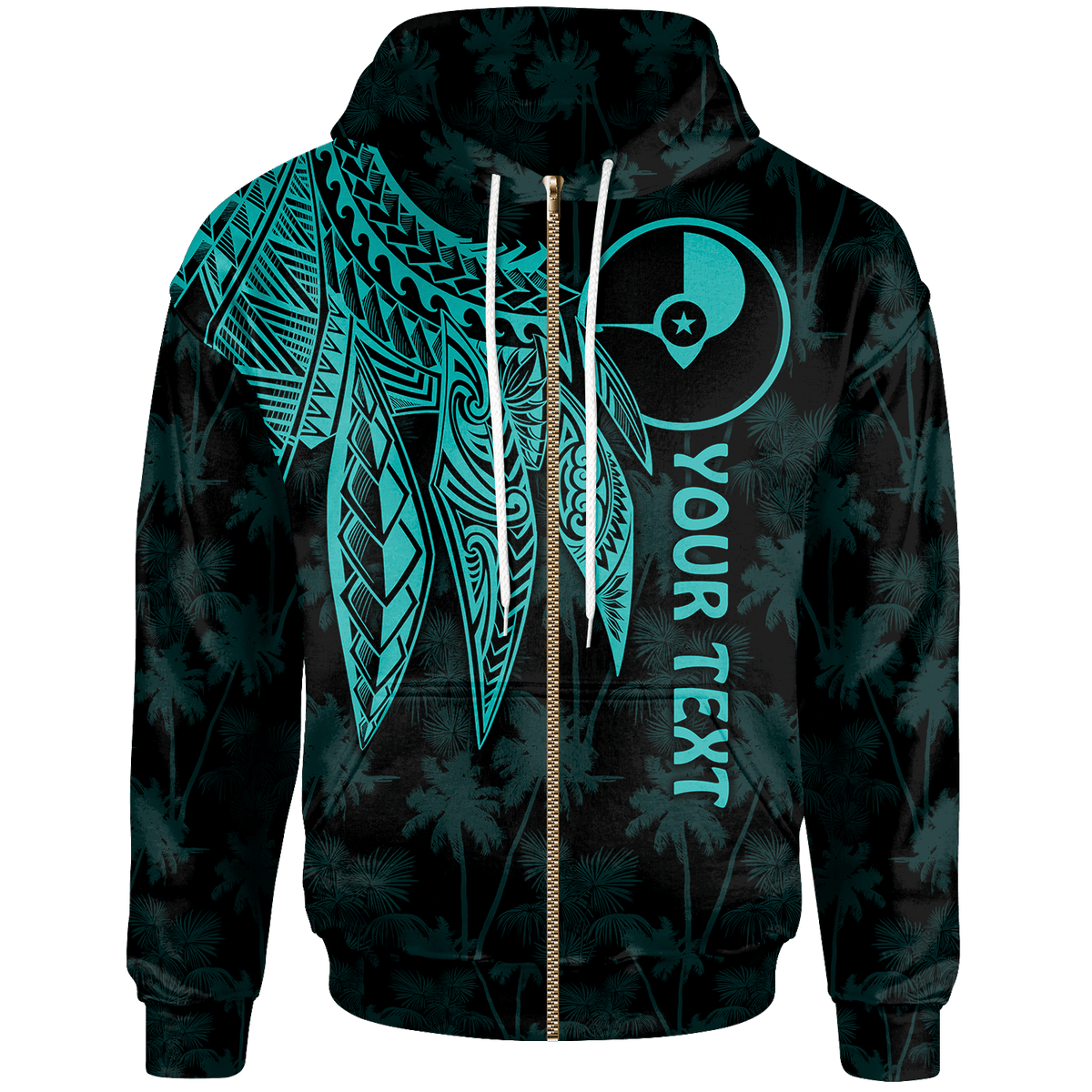 Yap Custom Zip up Hoodie Polynesian Wings (Turquoise) Unisex Turquoise - Polynesian Pride
