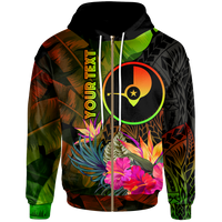 YAP Polynesian Custom Zip up Hoodie Hibiscus and Banana Leaves Unisex Reggae - Polynesian Pride