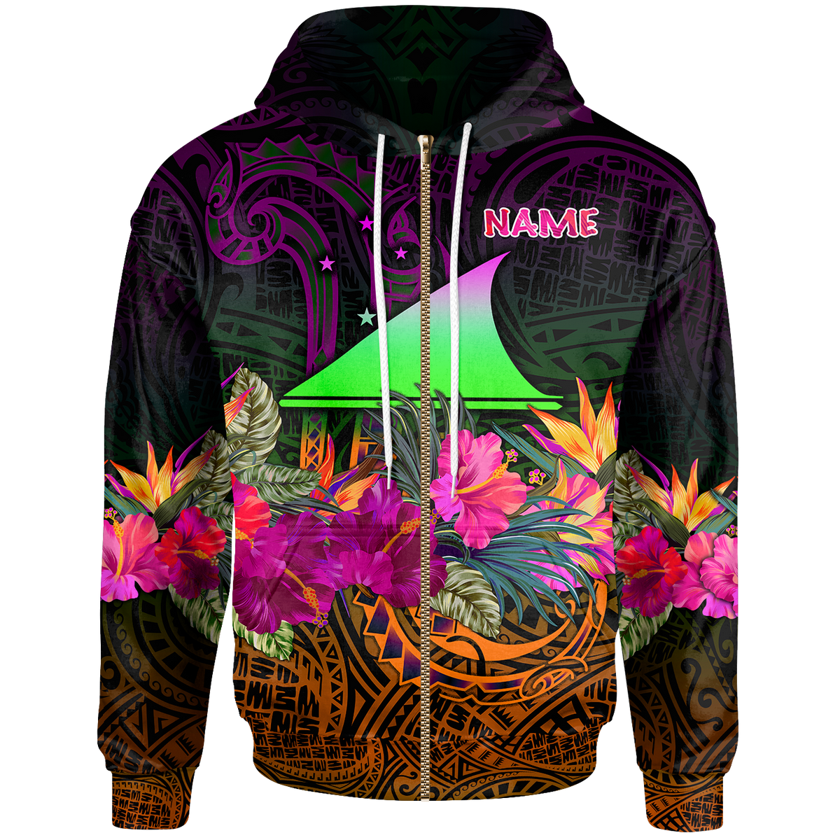 Tokelau Custom Zip up Hoodie Summer Hibiscus Unisex Reggae - Polynesian Pride